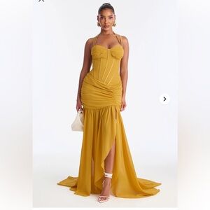 Fashion Nova Mustard High Low Dress